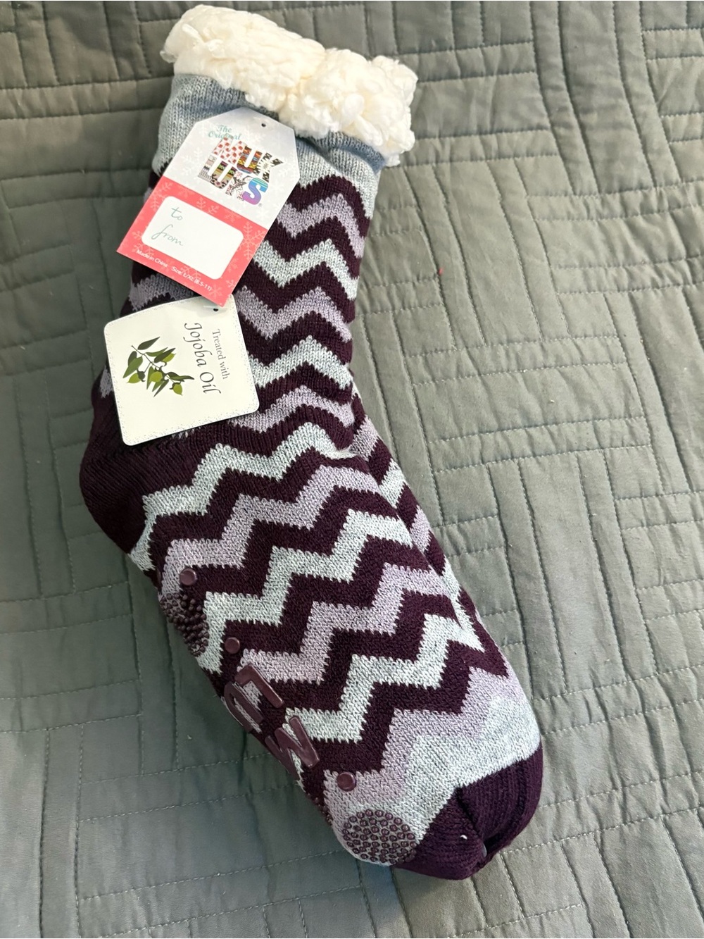 MUK LUKS Womens Cabin Socks Purple Chevron L/XL - New